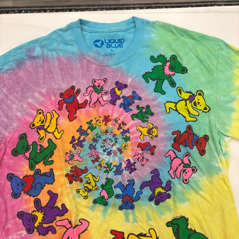 Liquid Blue Dancing Bears Psychedelic Tie Dye Tee - Size Large
